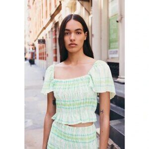 NWT‎ Zara Elastic Trim Plaid Print Crop Top Size XS